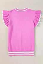 Bonbon Knit Top - Edge Piping Ruffled Sleeve Round Neck - Fashionfitz