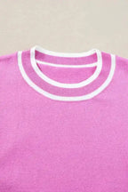 Bonbon Knit Top - Edge Piping Ruffled Sleeve Round Neck - Fashionfitz