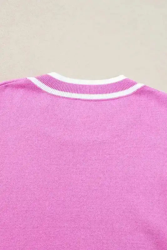 Bonbon Knit Top - Edge Piping Ruffled Sleeve Round Neck - Fashionfitz