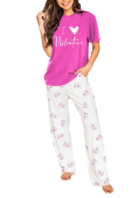 Bonbon i love valentine print tee and pants lounge set - relax in a cute graphic tee and more!