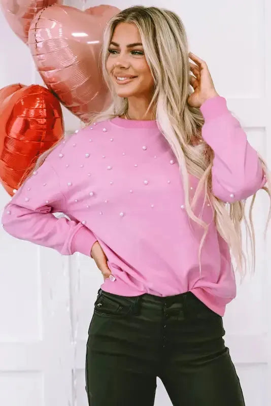 Bonbon Pearl Ribbed Sweatshirt - Fashionfitz