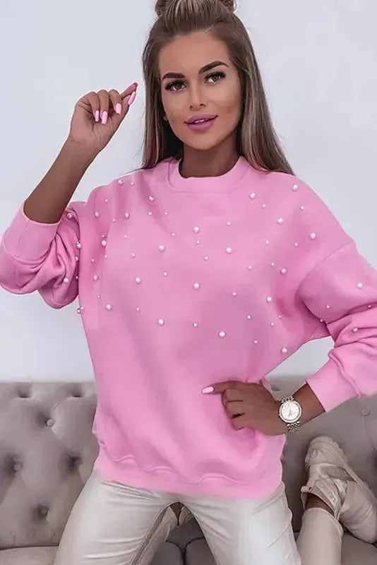 Bonbon Pearl Ribbed Sweatshirt - Fashionfitz