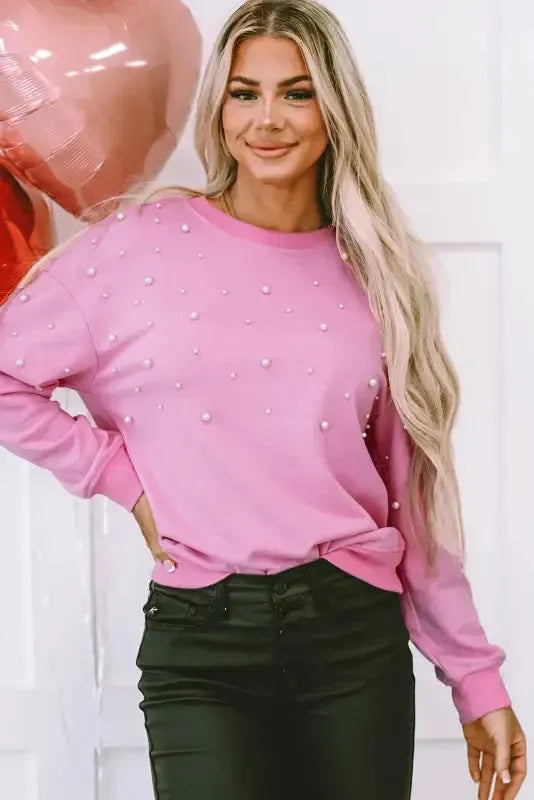 Bonbon Pearl Ribbed Sweatshirt - Fashionfitz