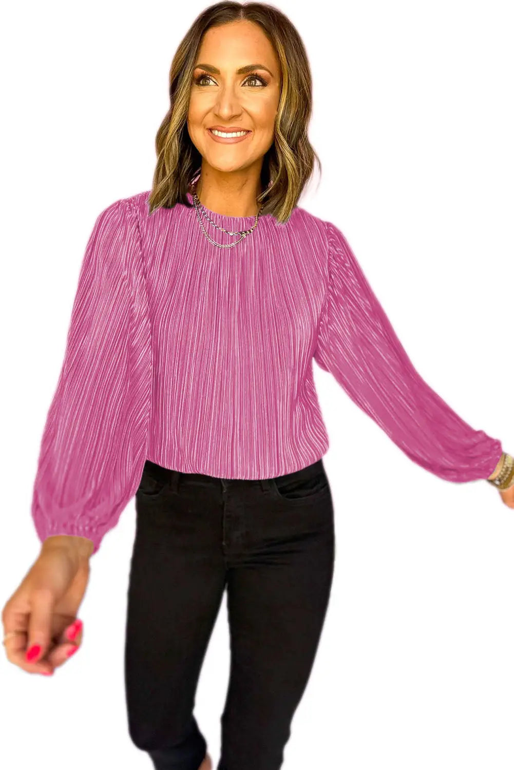 Bonbon pleated luster long sleeve blouse - blouses & shirts