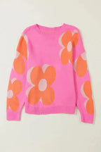 Bonbon Plus Size Flower Pattern Drop Shoulder Sweater - Fashionfitz