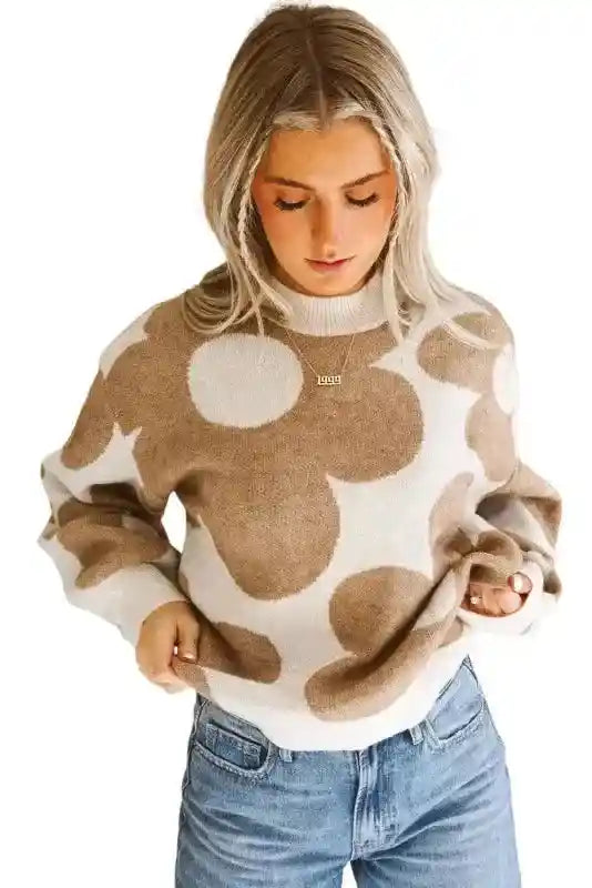 Bonbon Plus Size Flower Pattern Drop Shoulder Sweater - Fashionfitz