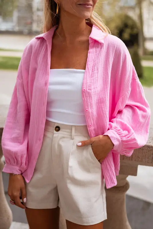 Bonbon puff sleeve crinkled shirt