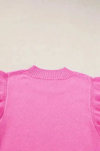Bonbon Short Sleeve Sweater - Ribbed Mock Neck Ruffled - Fashionfitz