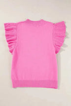 Bonbon Short Sleeve Sweater - Ribbed Mock Neck Ruffled - Fashionfitz