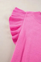 Bonbon Short Sleeve Sweater - Ribbed Mock Neck Ruffled - Fashionfitz