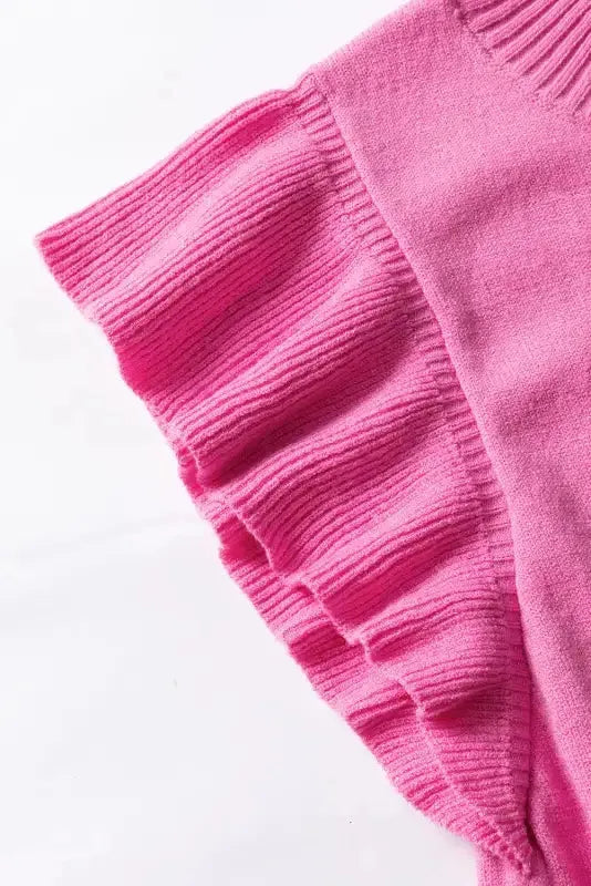 Bonbon Short Sleeve Sweater - Ribbed Mock Neck Ruffled - Fashionfitz