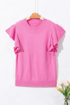 Bonbon Short Sleeve Sweater - Ribbed Mock Neck Ruffled - Fashionfitz