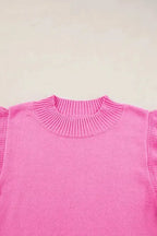 Bonbon Short Sleeve Sweater - Ribbed Mock Neck Ruffled - Fashionfitz