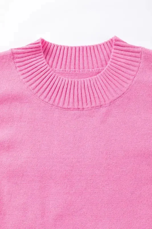 Bonbon Short Sleeve Sweater - Ribbed Mock Neck Ruffled - Fashionfitz