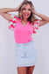 Bonbon V Neck Printed Ruffle Sleeve Patchwork T-shirt - Fashionfitz