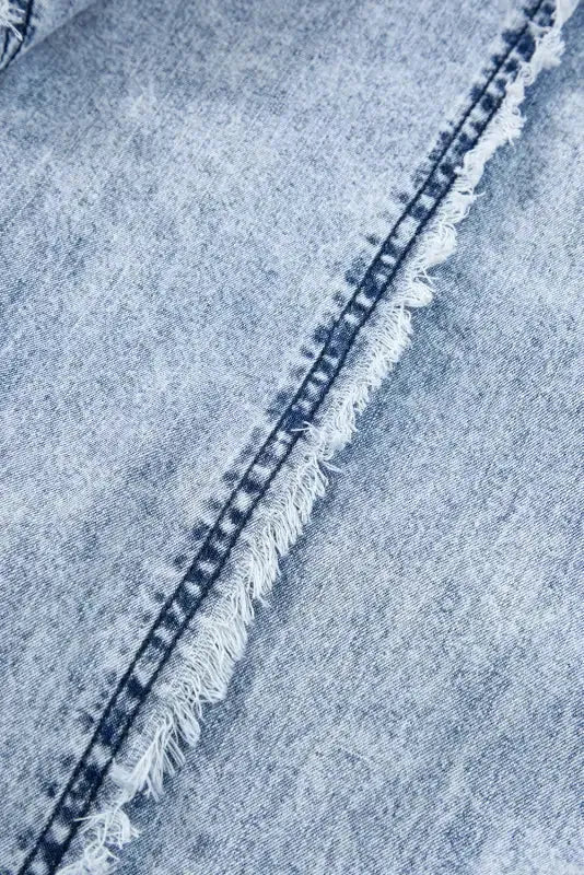 Beau Blue Light Wash Frayed Exposed Seam Wide Leg Denim Overall - Fashionfitz