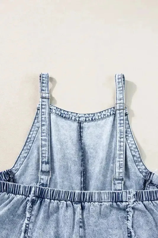 Beau Blue Light Wash Frayed Exposed Seam Wide Leg Denim Overall - Fashionfitz