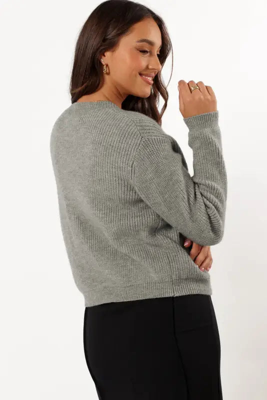 Bow buttons cardigan - grey ribbed knit