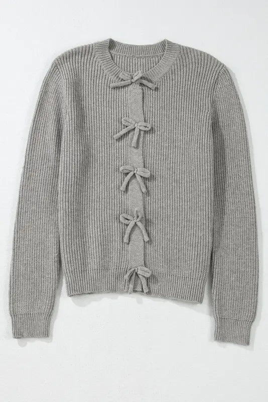 Bow buttons cardigan - grey ribbed knit by fashionfitz