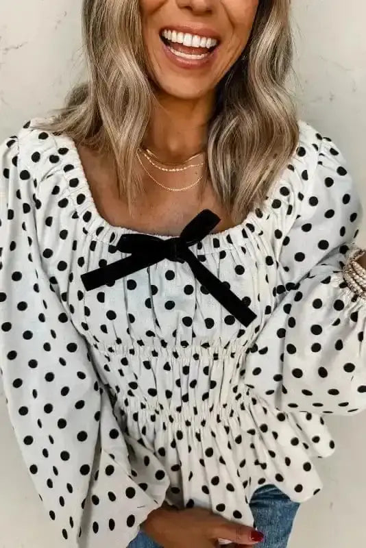 Blouses Bow Detail Polka Dot Blouse