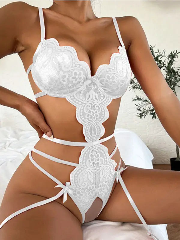 Bows and ties lace teddy lingerie