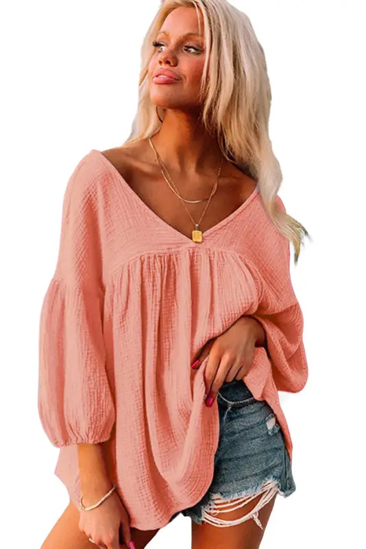 Bracelet sleeve babydoll blouse - blouses