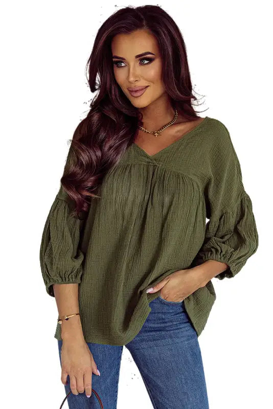 Bracelet sleeve babydoll blouse - blouses