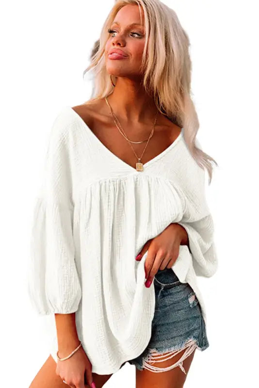 Bracelet sleeve babydoll blouse - blouses