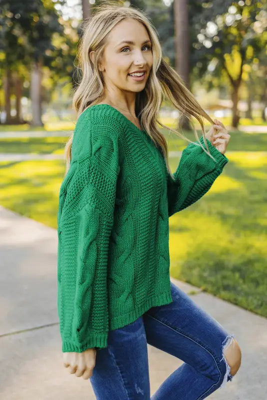 Braided knit sweater - v-neck - sweaters