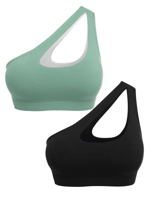 Breeze one-shoulder sports bra - black + green gray / s - bras