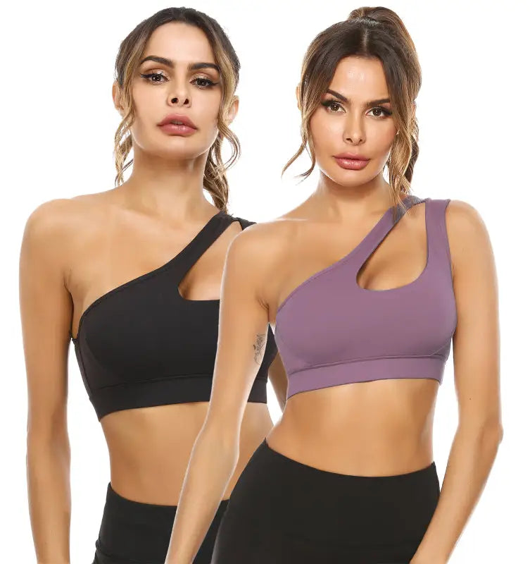Breeze one-shoulder sports bra - black + purple gray / s - bras