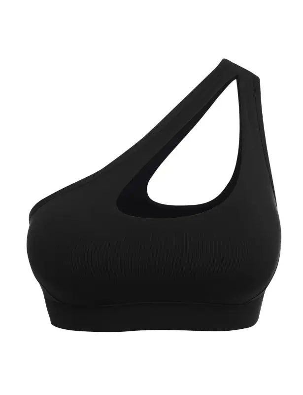 Breeze one-shoulder sports bra - black + this white / s - bras