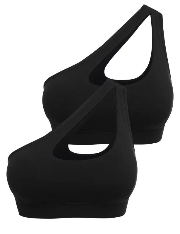 Breeze one-shoulder sports bra - black + black / s - bras