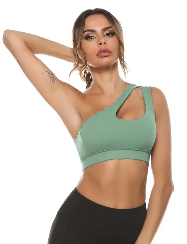 Breeze one-shoulder sports bra - green grey / s - bras