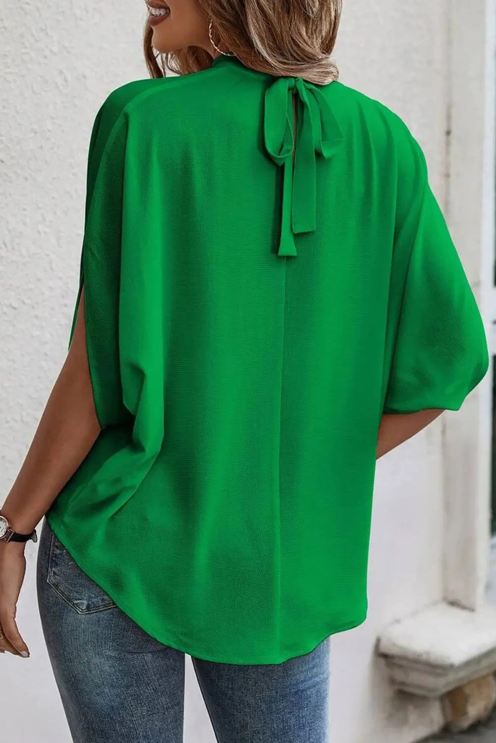 Bright green batwing sleeve blouse - s / 95% polyester + 5% elastane - tops/blouses & shirts