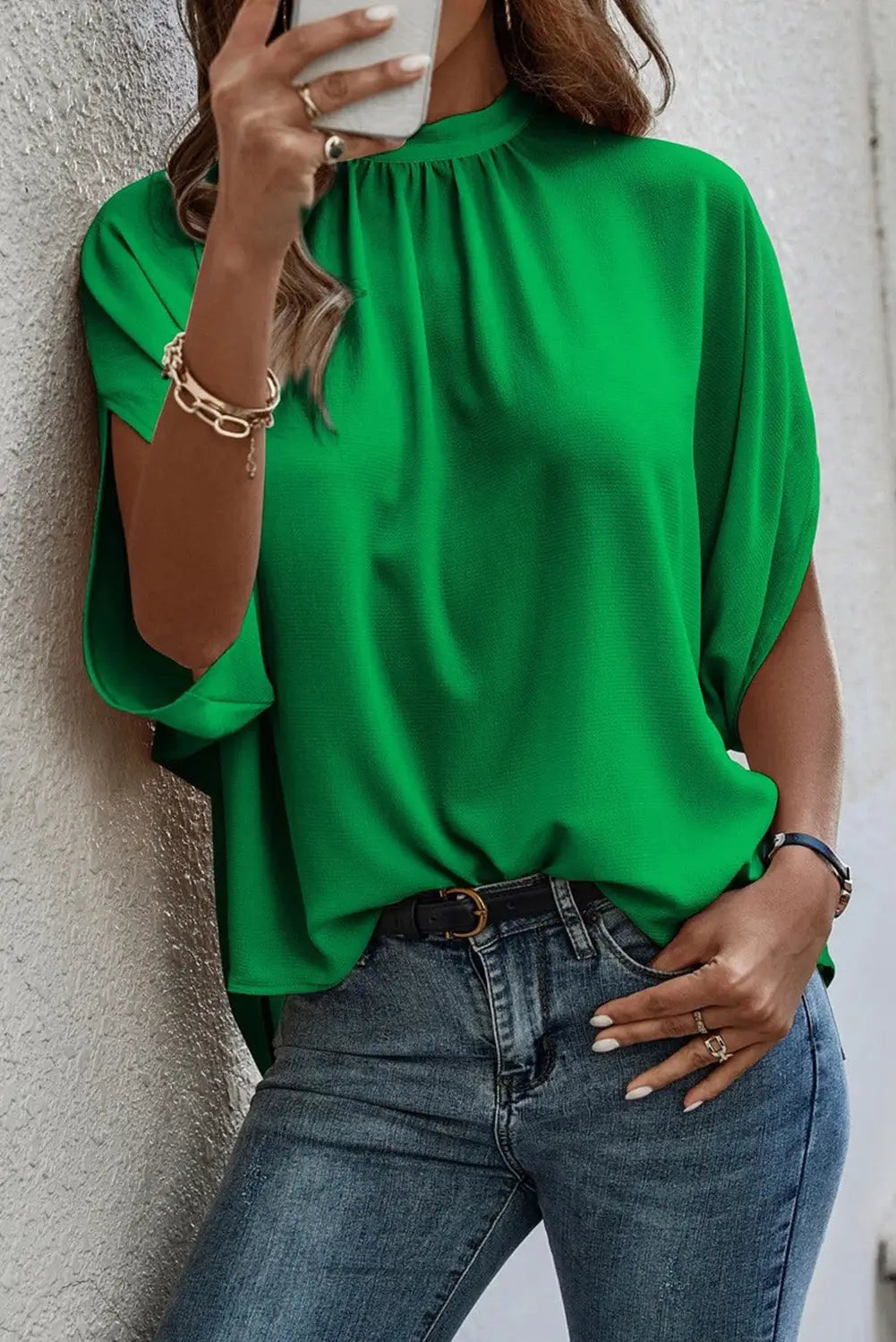 Bright green batwing sleeve blouse - tops/blouses & shirts