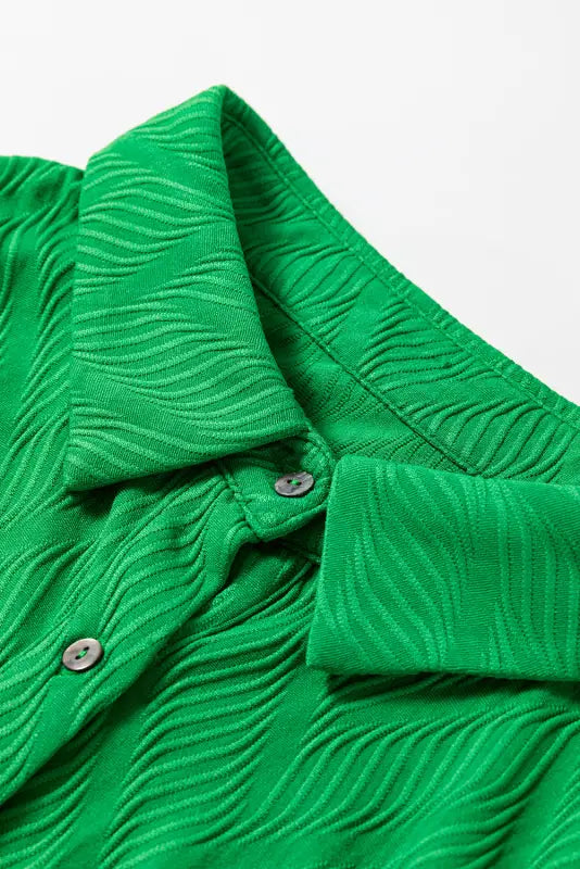 Bright green textured shirt with buttons and collar from the bright green co-ord shorts set