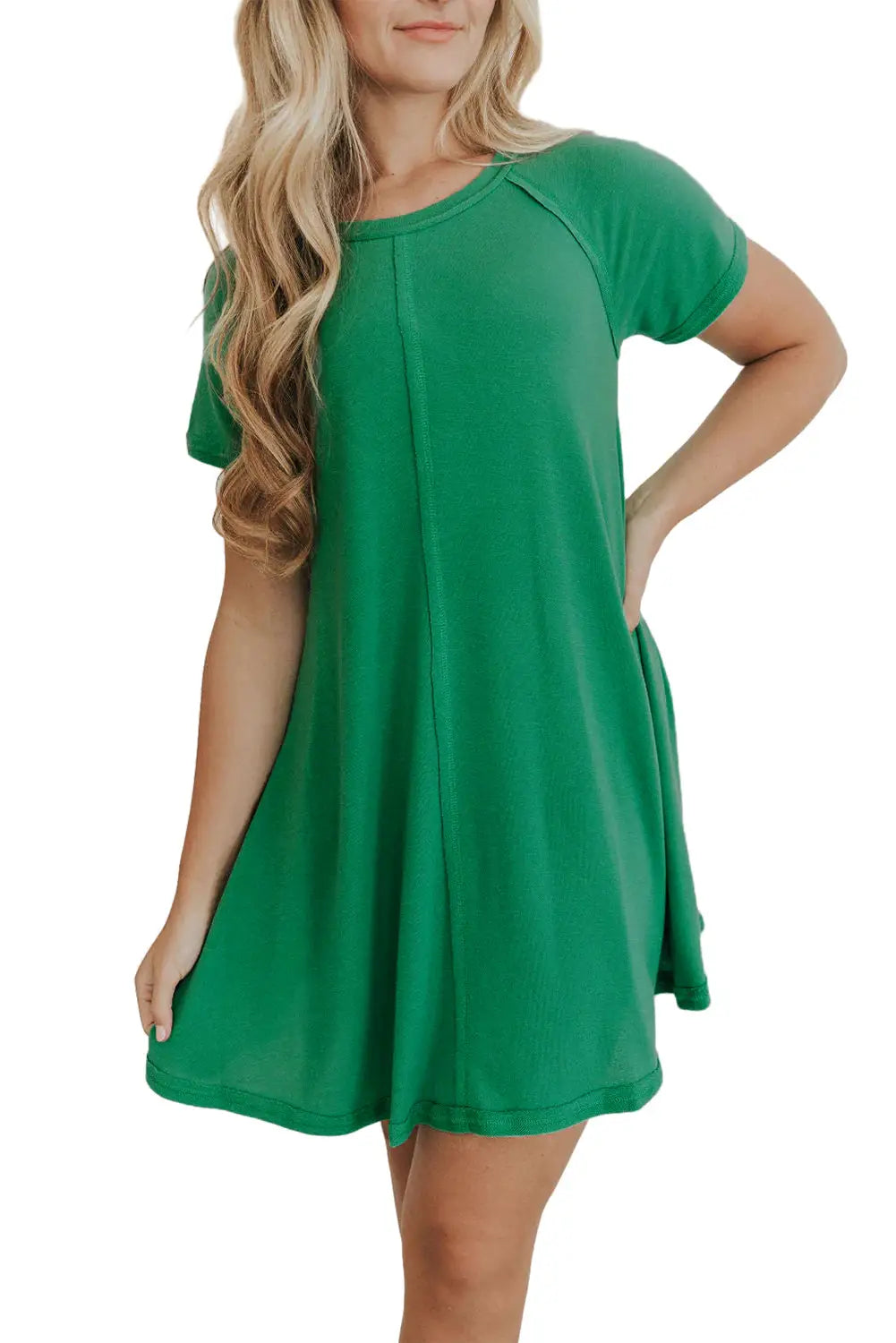 Bright green exposed seam t-shirt dress - t shirt dresses