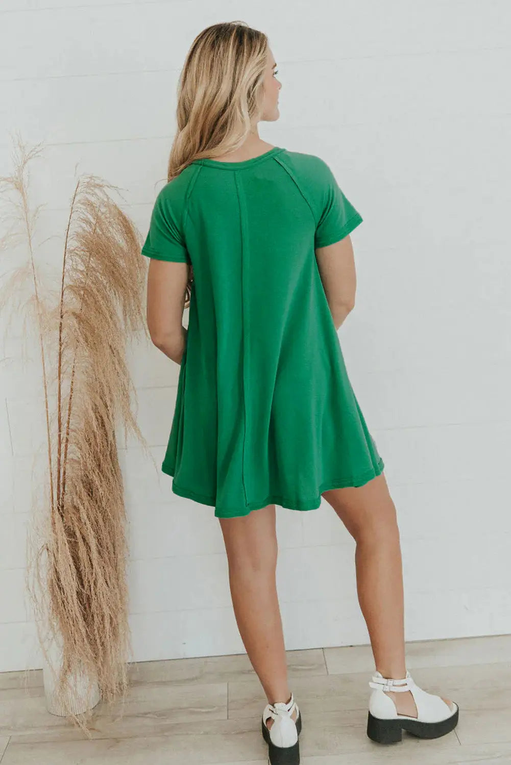 Bright green exposed seam t-shirt dress - t shirt dresses
