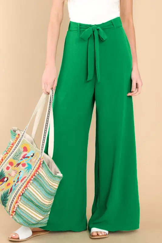 Bright green high waist loops belted wide leg pants