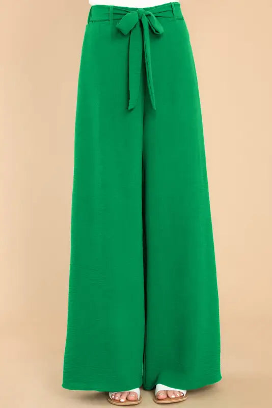 Bright green high waist loops belted wide leg pants