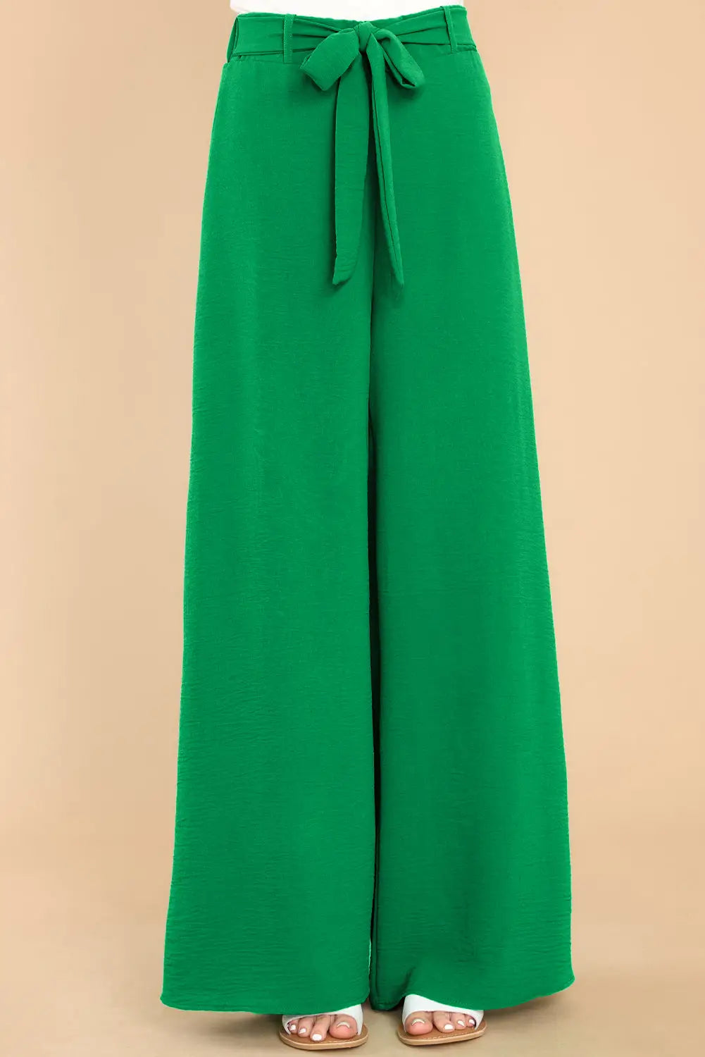 Bright green high waist loops belted wide leg pants