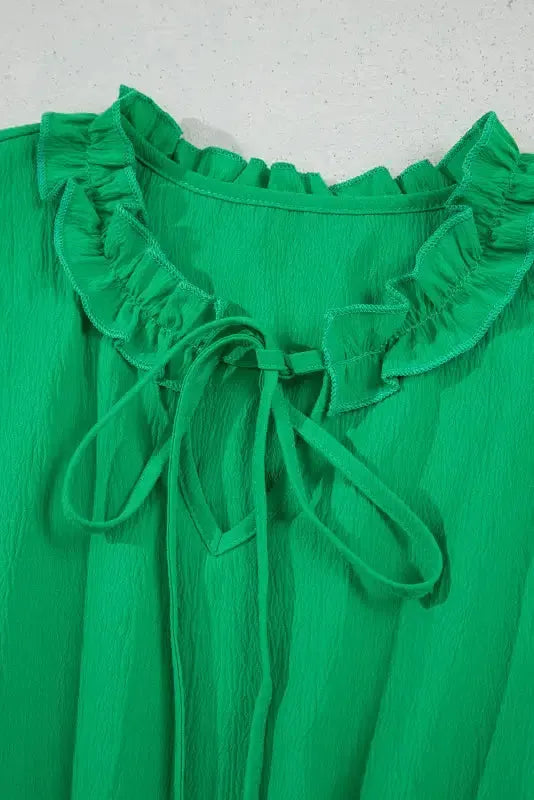 Bright Green Split V Neck Elastic Waist Ruffled Dress - Fashionfitz