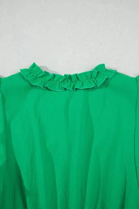 Bright Green Split V Neck Elastic Waist Ruffled Dress - Fashionfitz