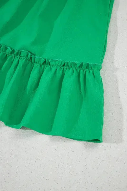 Bright Green Split V Neck Elastic Waist Ruffled Dress - Fashionfitz