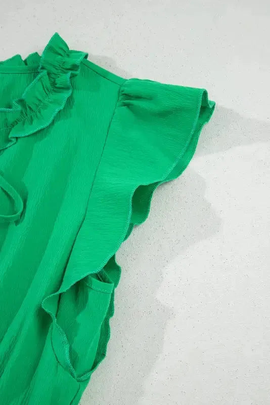 Bright Green Split V Neck Elastic Waist Ruffled Dress - Fashionfitz