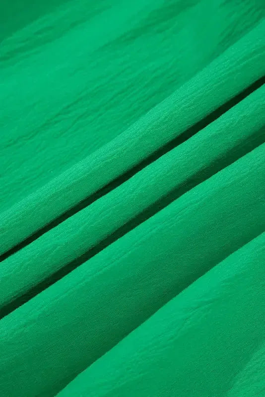 Bright Green Split V Neck Elastic Waist Ruffled Dress - Fashionfitz