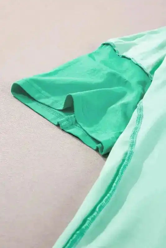Bright Green T-Shirt - Contrast Color Patchwork Half Button - Fashionfitz