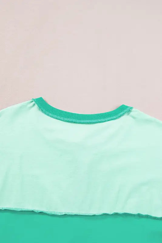 Bright green t-shirt - contrast color patchwork half button - t-shirts