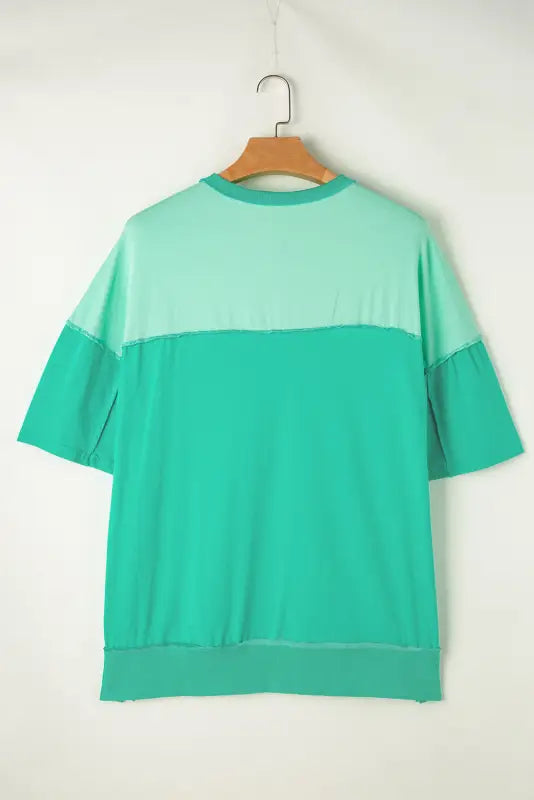 Bright green t-shirt - contrast color patchwork half button - t-shirts